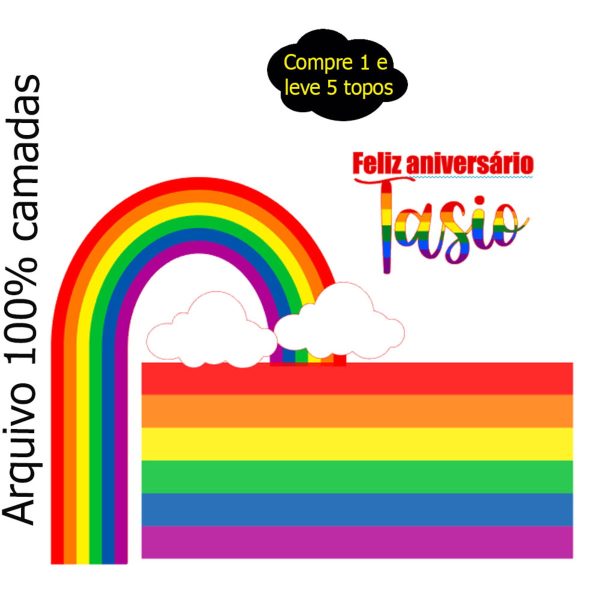 399 - Arquivo topo de bolo arco iris em camadas