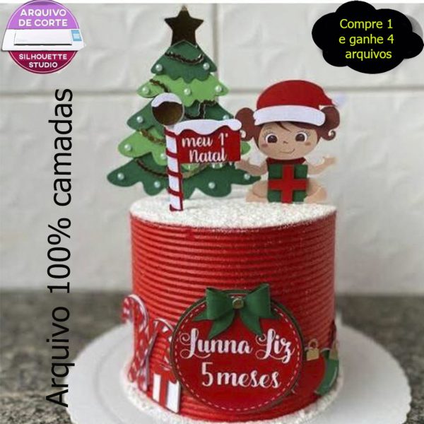526 - Arquivo de corte topo de bolo meu primeiro natal