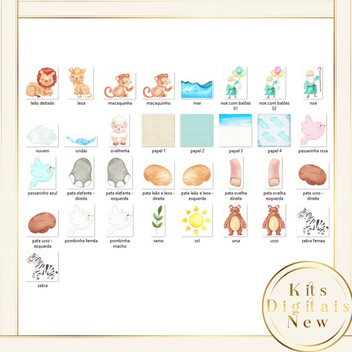 ARCA DE NOÉ AQUARELA KIT DIGITAL - Imagem 3