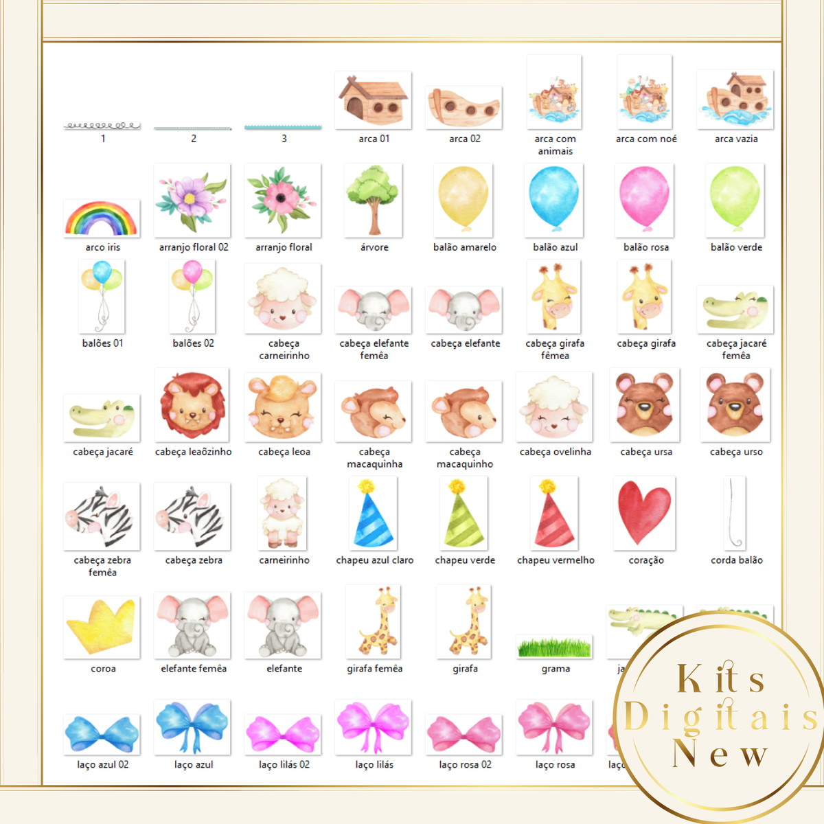 ARCA DE NOÉ AQUARELA KIT DIGITAL - Imagem 2