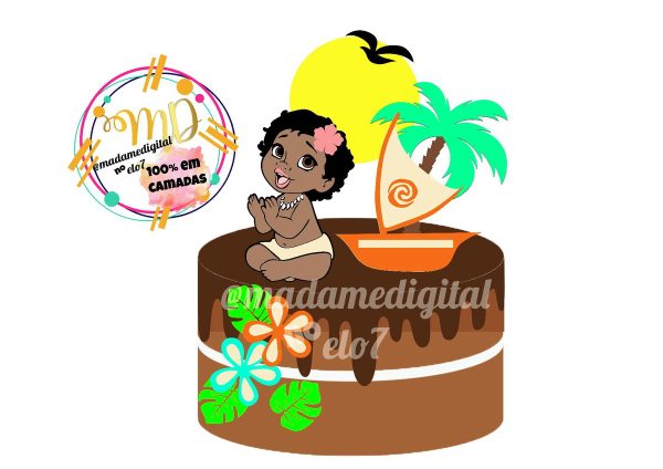 Kit com 5 arquivos de corte: 01-MOANA TOPO DE BOLO (CAMADAS)