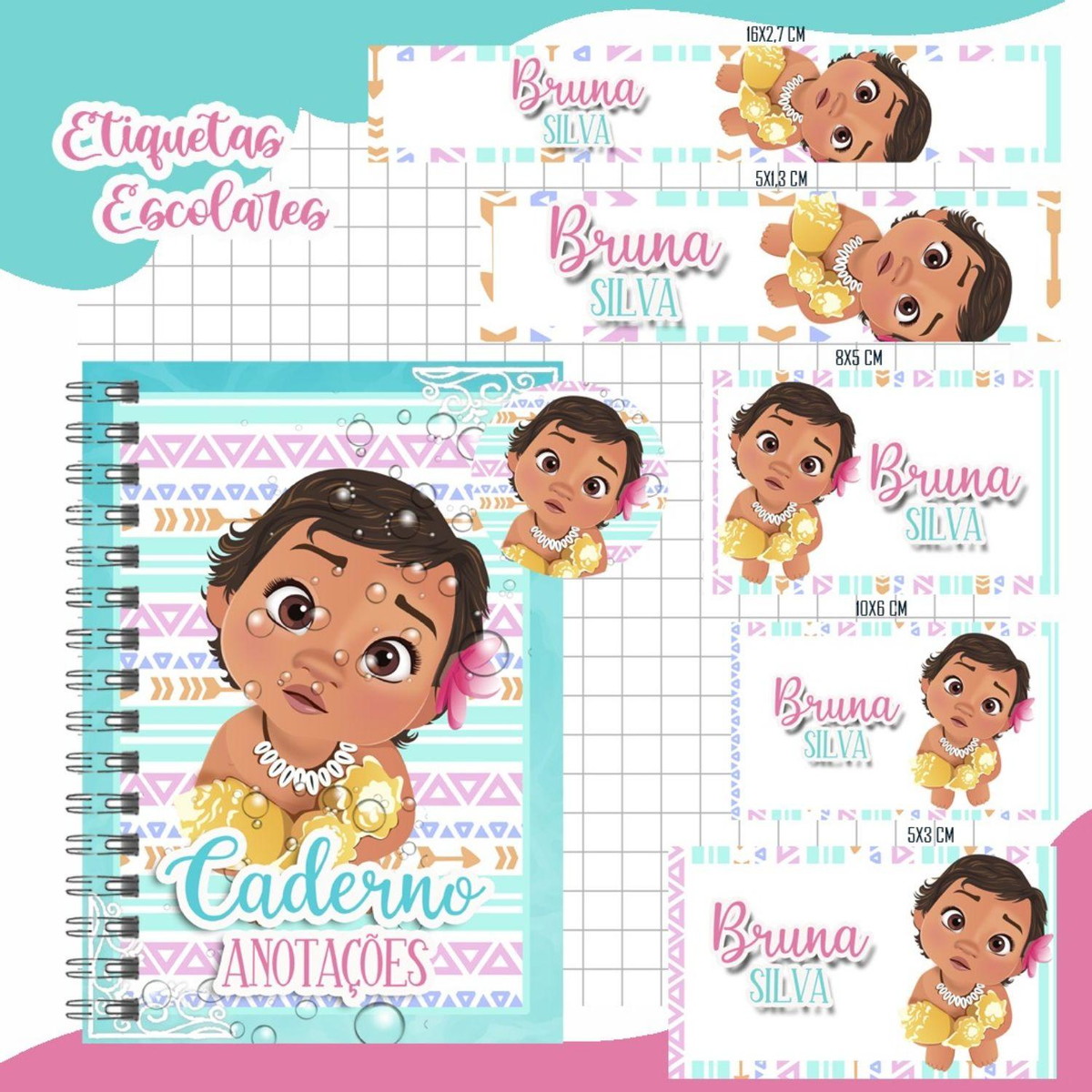 Arquivo de Corte Etiquetas Escolares Moana