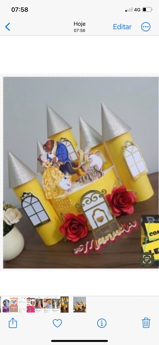 Arquivo de Corte Topo de Bolo a Bela e a Fera Castelo 3d