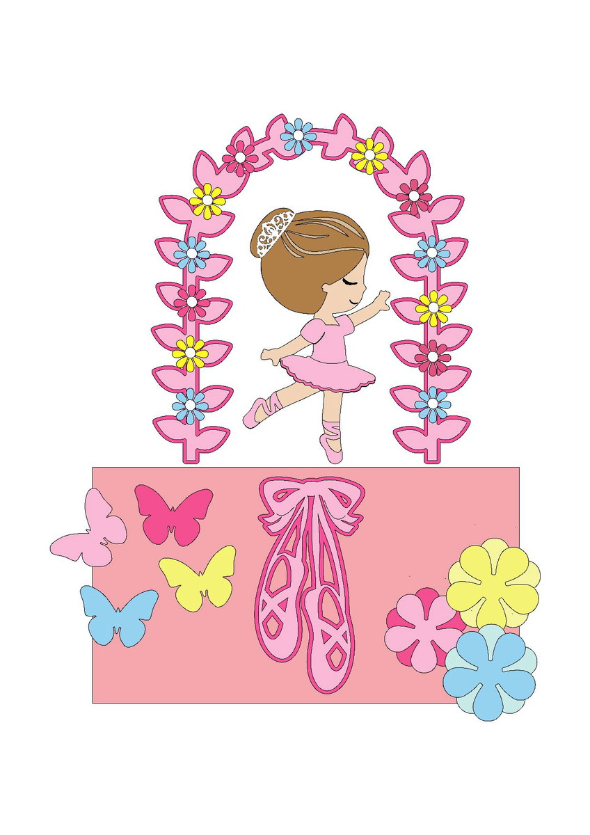 Arquivo de Corte Topo de Bolo Bailarina com Arco e Flores