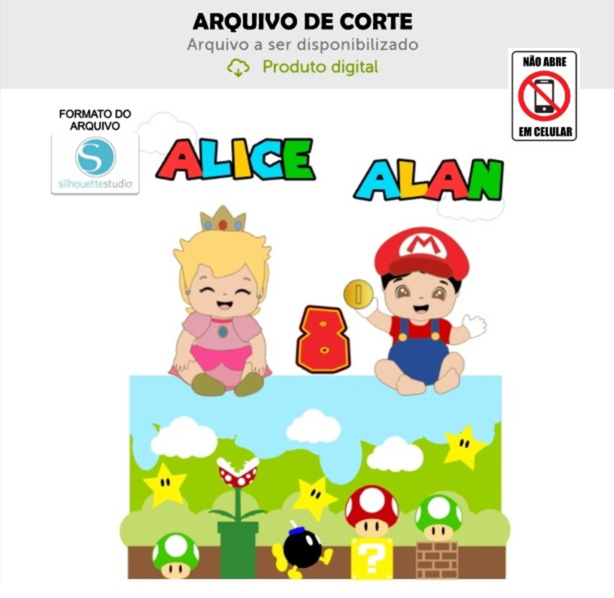 Arquivo de Corte Topo de Bolo Bebês Mario e Princesa Peach