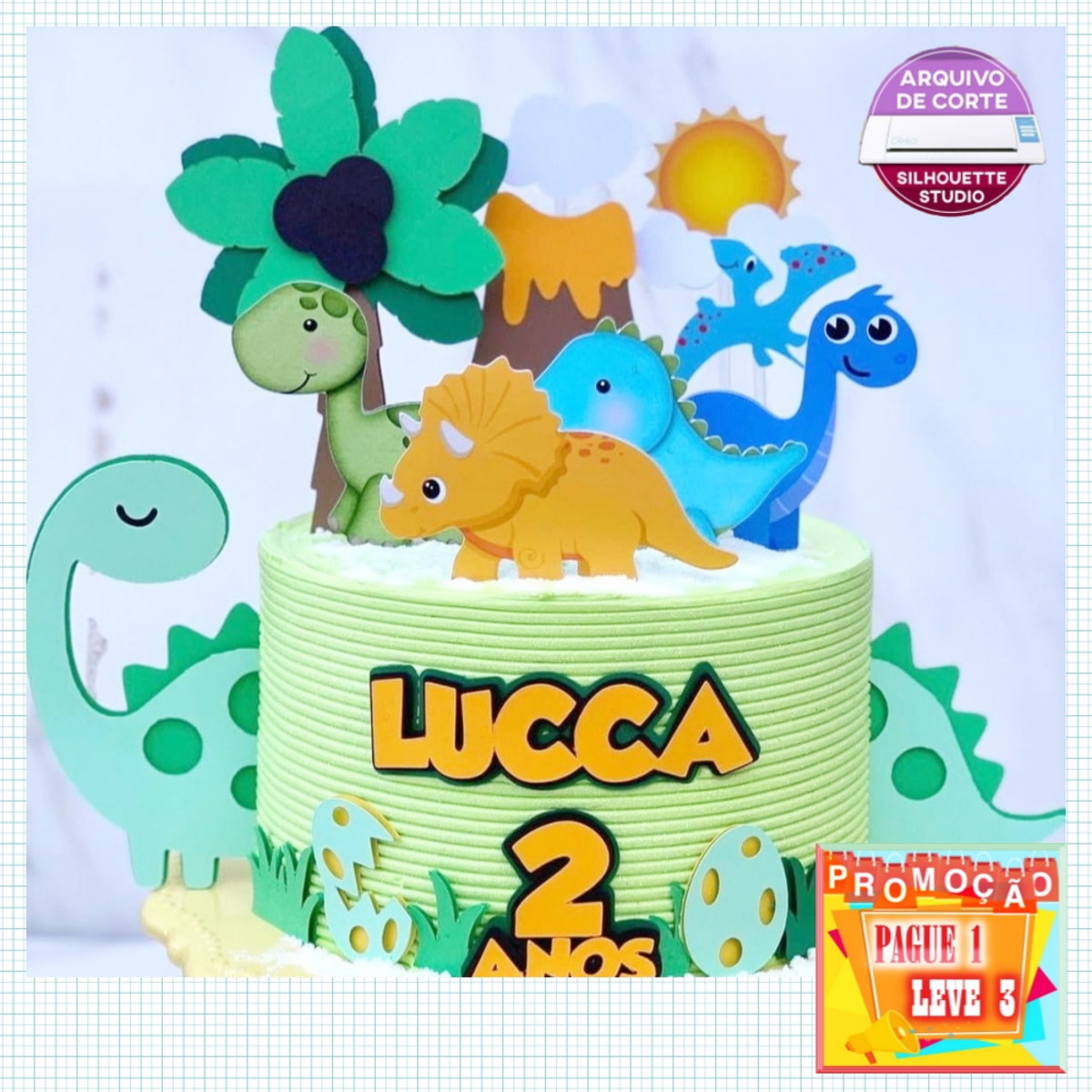 Arquivo de Corte Topo de Bolo Dinossauro Baby Cute Studio