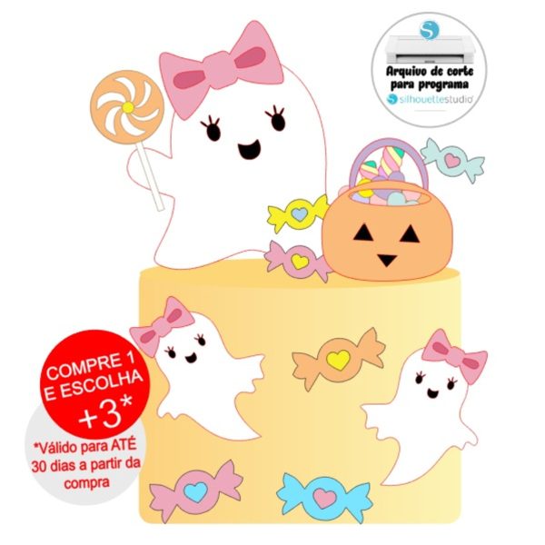 Arquivo de Corte Topo de Bolo Fantasminha menina Halloween
