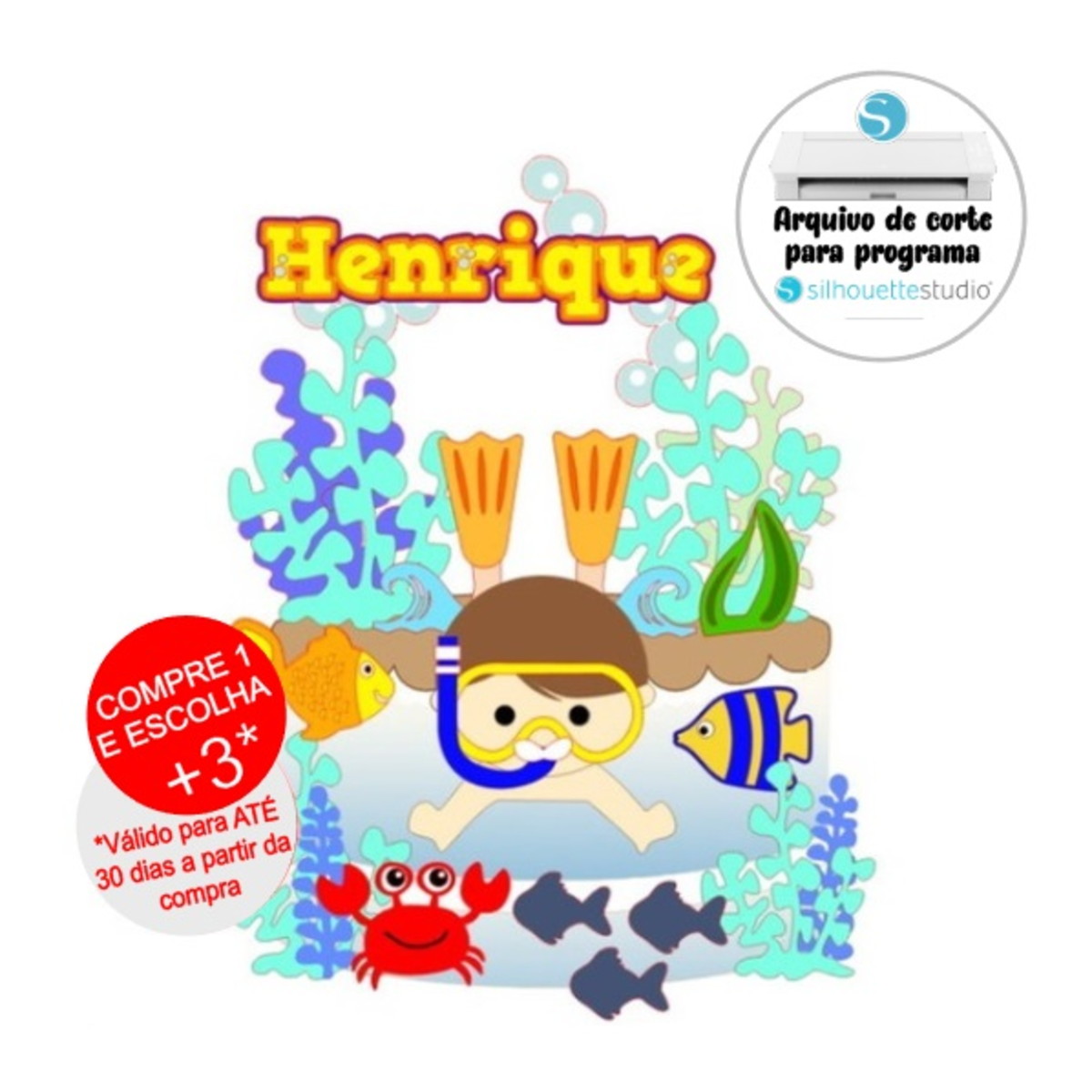 Arquivo de Corte Topo de Bolo Fundo do Mar - Mergulhador