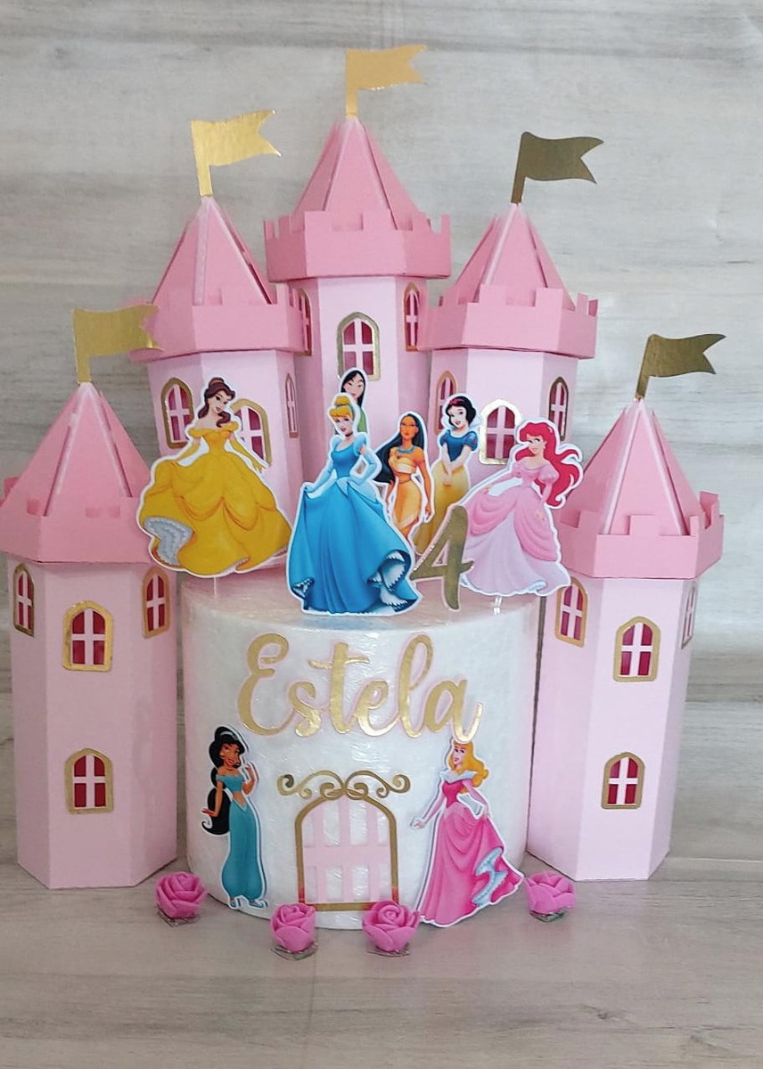 Arquivo de Corte Topo de Bolo Princesas com Castelo