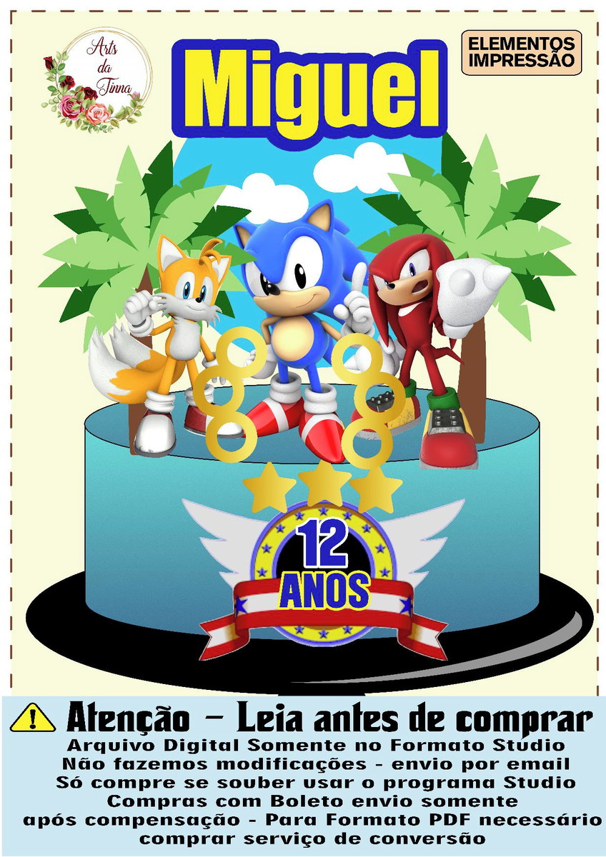 ARQUIVO DE CORTE - TOPO DE BOLO SONIC 045