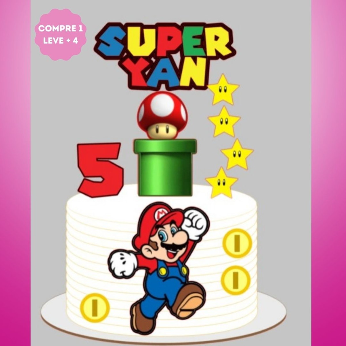 Arquivo de Corte Topo de Bolo Super Mario e Cogumelo - Imagem 2