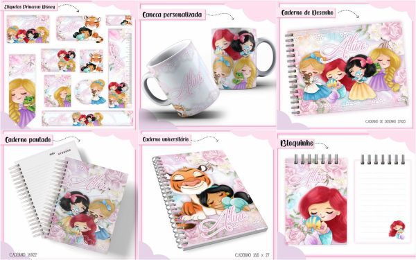 Arquivo Digital Etiqueta Escolar Princesas pdf Png
