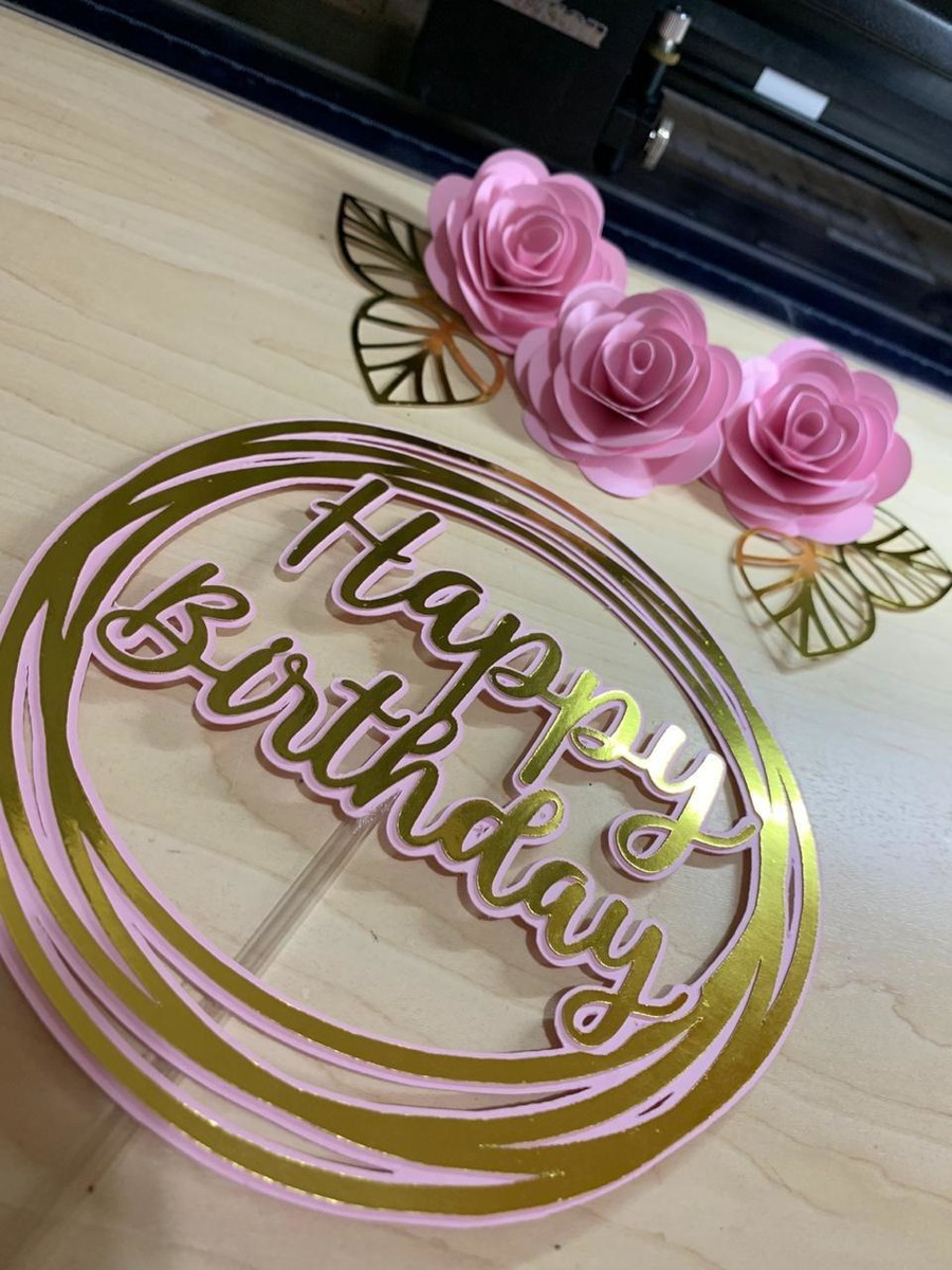 Arquivo de corte topo de bolo circular happy birthday