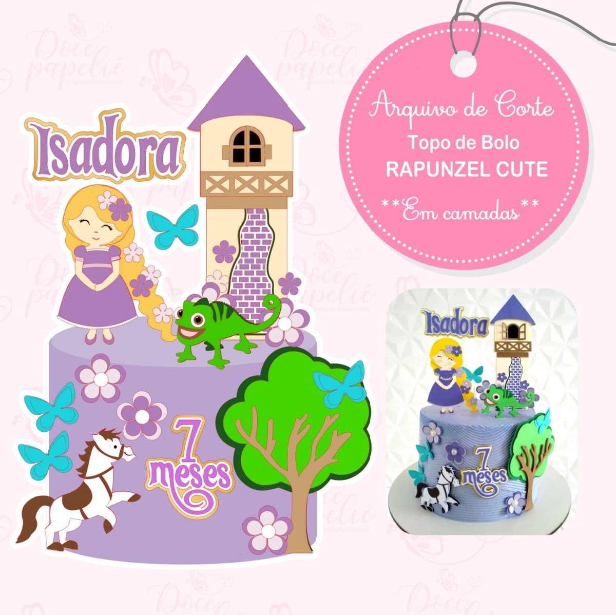 Arquivo Digital Topo de Bolo Rapunzel Cute em 3d