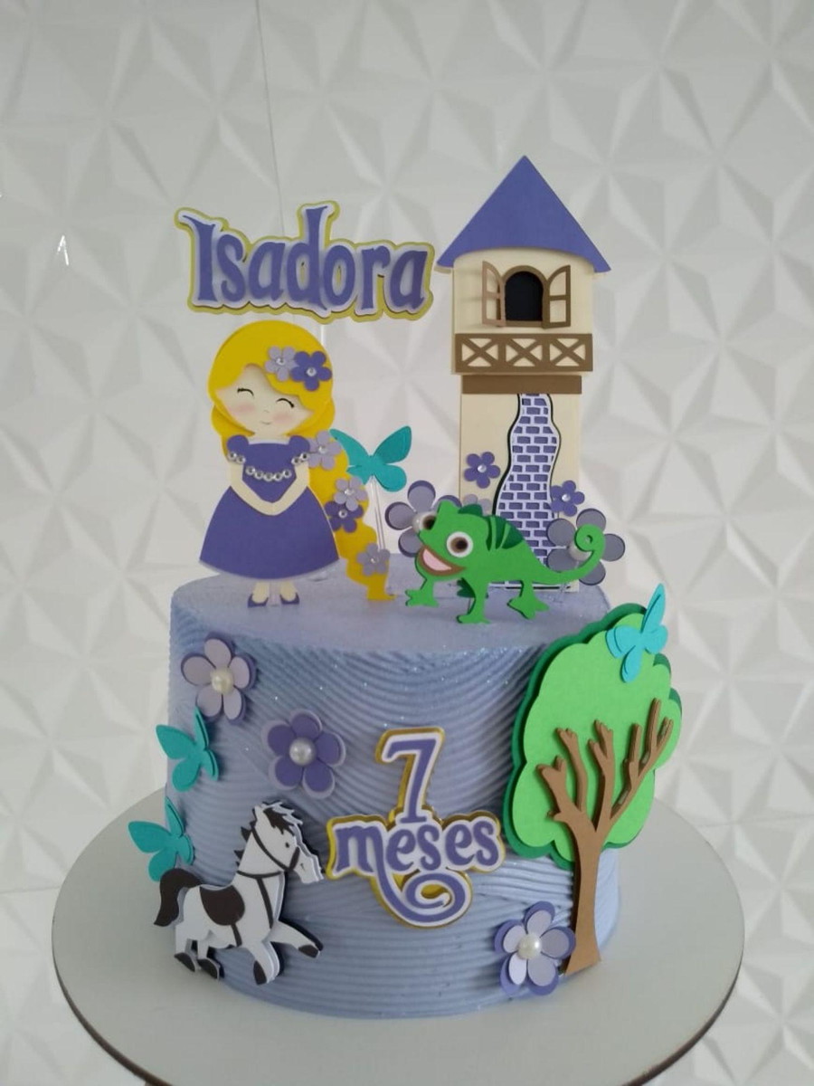 Arquivo Digital Topo de Bolo Rapunzel Cute em 3d - Imagem 2