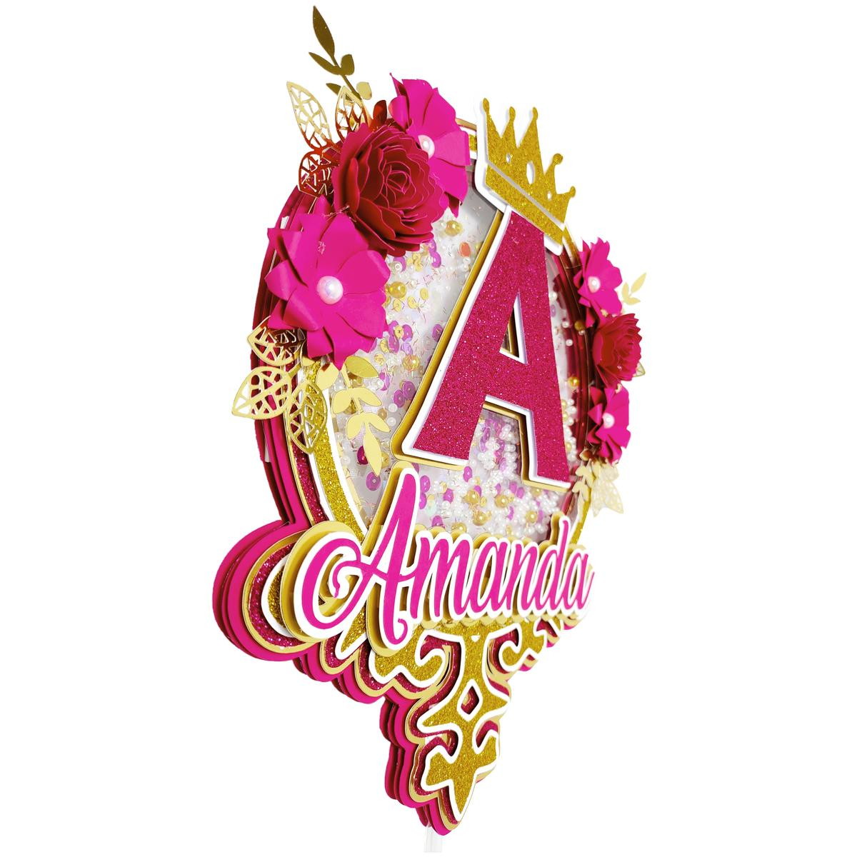 Arquivo em pdf Topo de Bolo Princesa Realeza Rosa Flores