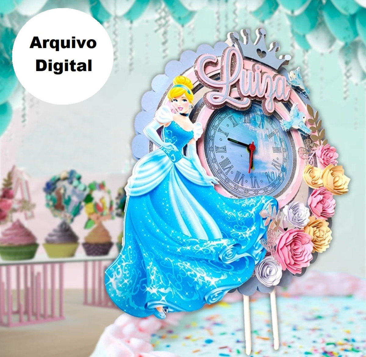 Arquivo em Svg Topo de Bolo Princesa Cinderela