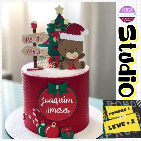 Arquivo Topo de Bolo Meu Primeiro Natal Ursinho em Camadas