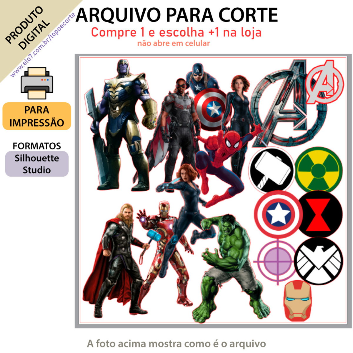 ARQUIVO Topo de bolo Vingadores +1 tema da loja