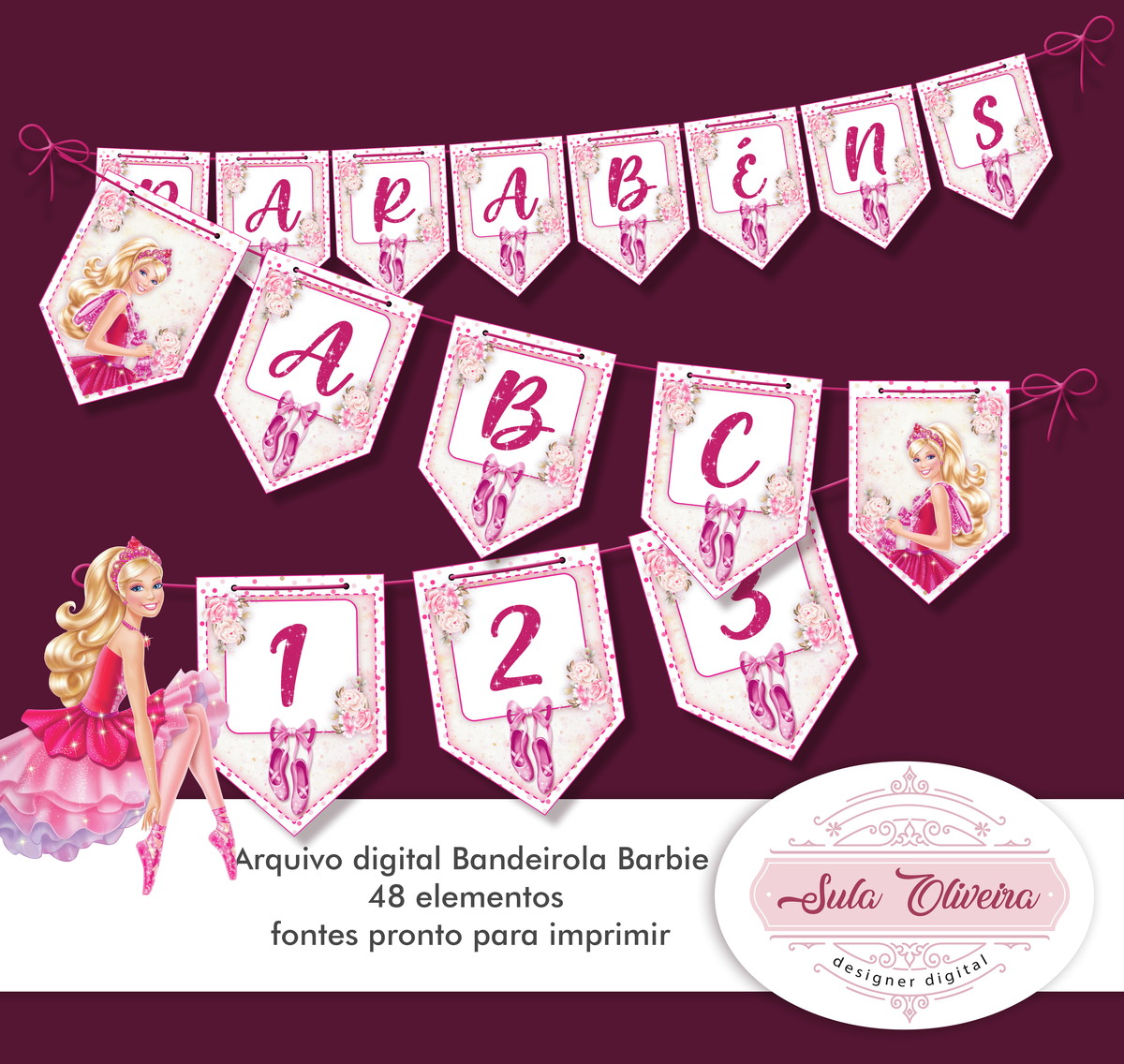 Barbie Bailarina Kit Digital e Bandeirola - Imagem 2