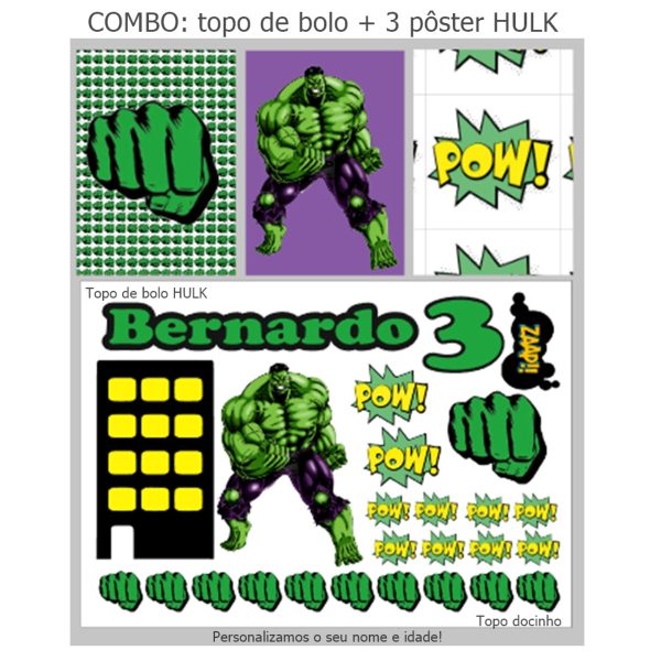 Combo: Topo de Bolo + Pôster Hulk - Arquivo Digital pdf