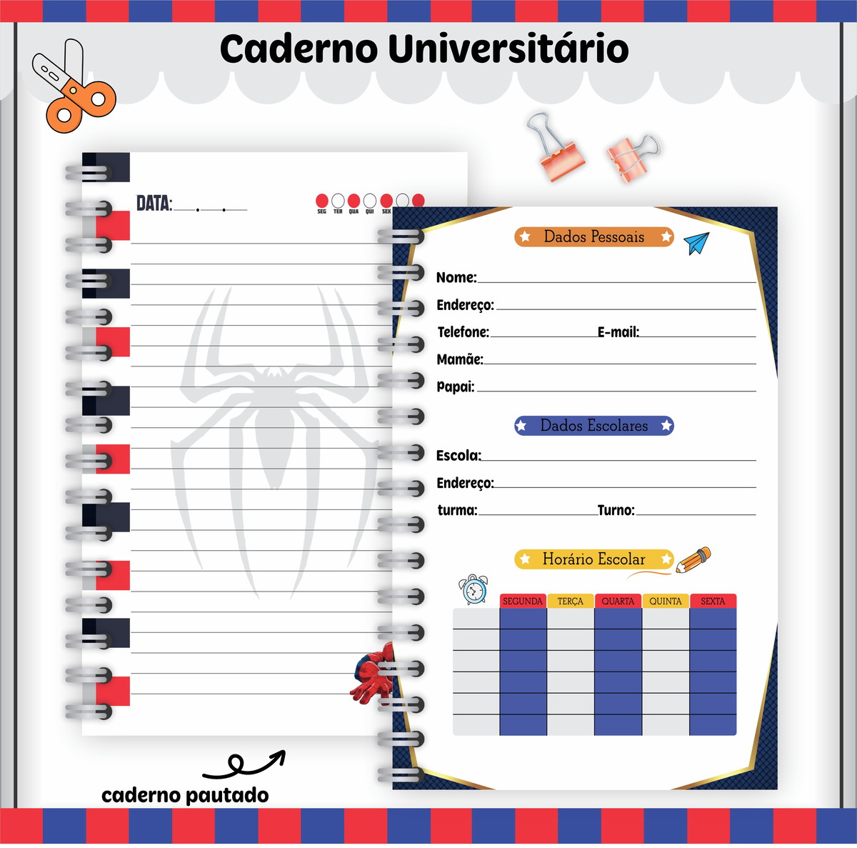 Etiquetas. Cadernos, Homem Aranha em Png e pdf - Imagem 2