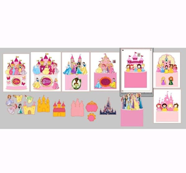 Kit 8 Topos de Bolo Princesas + 4 Arquivos a Sua Escolha
