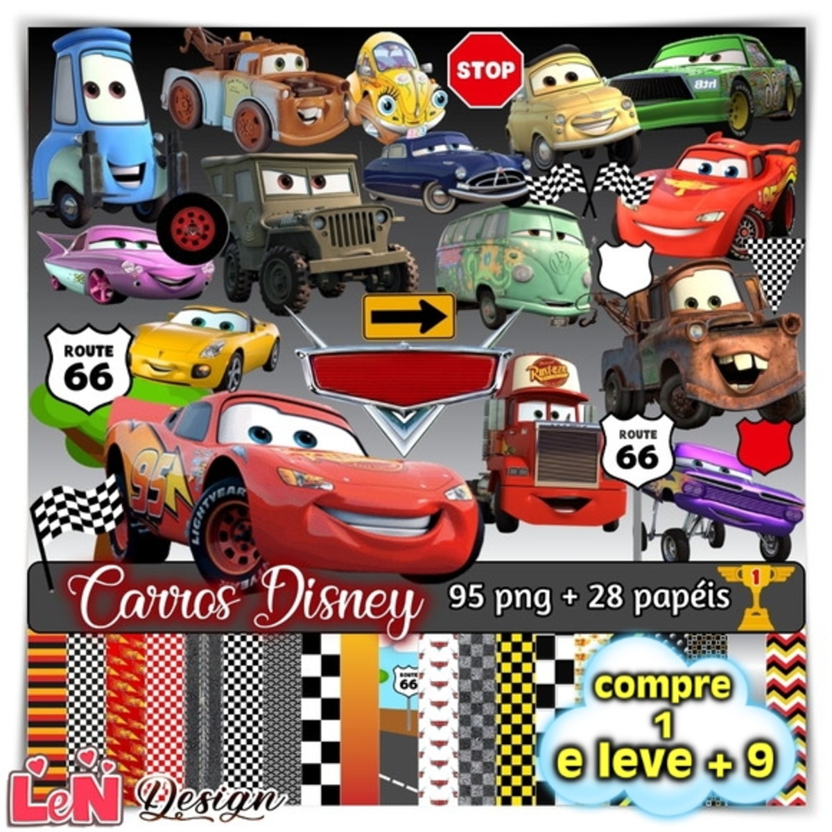 Kit Digital Carros Disney