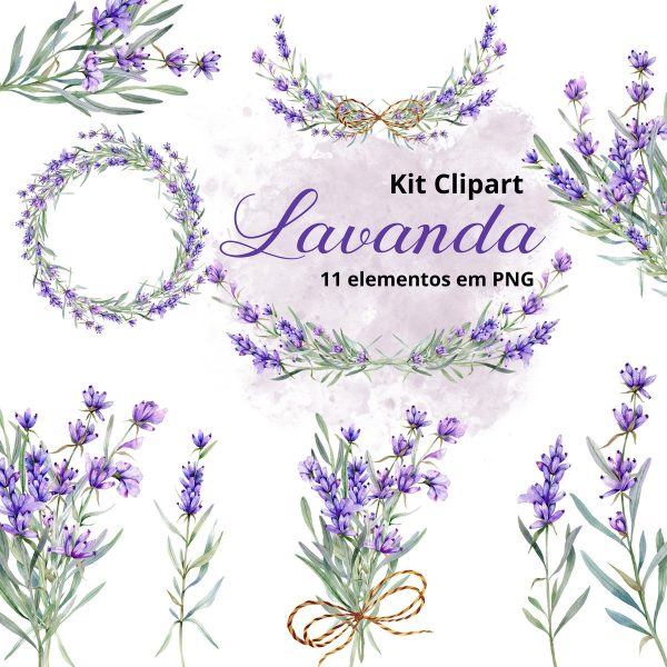 Kit Digital Clipart Flores Lavanda