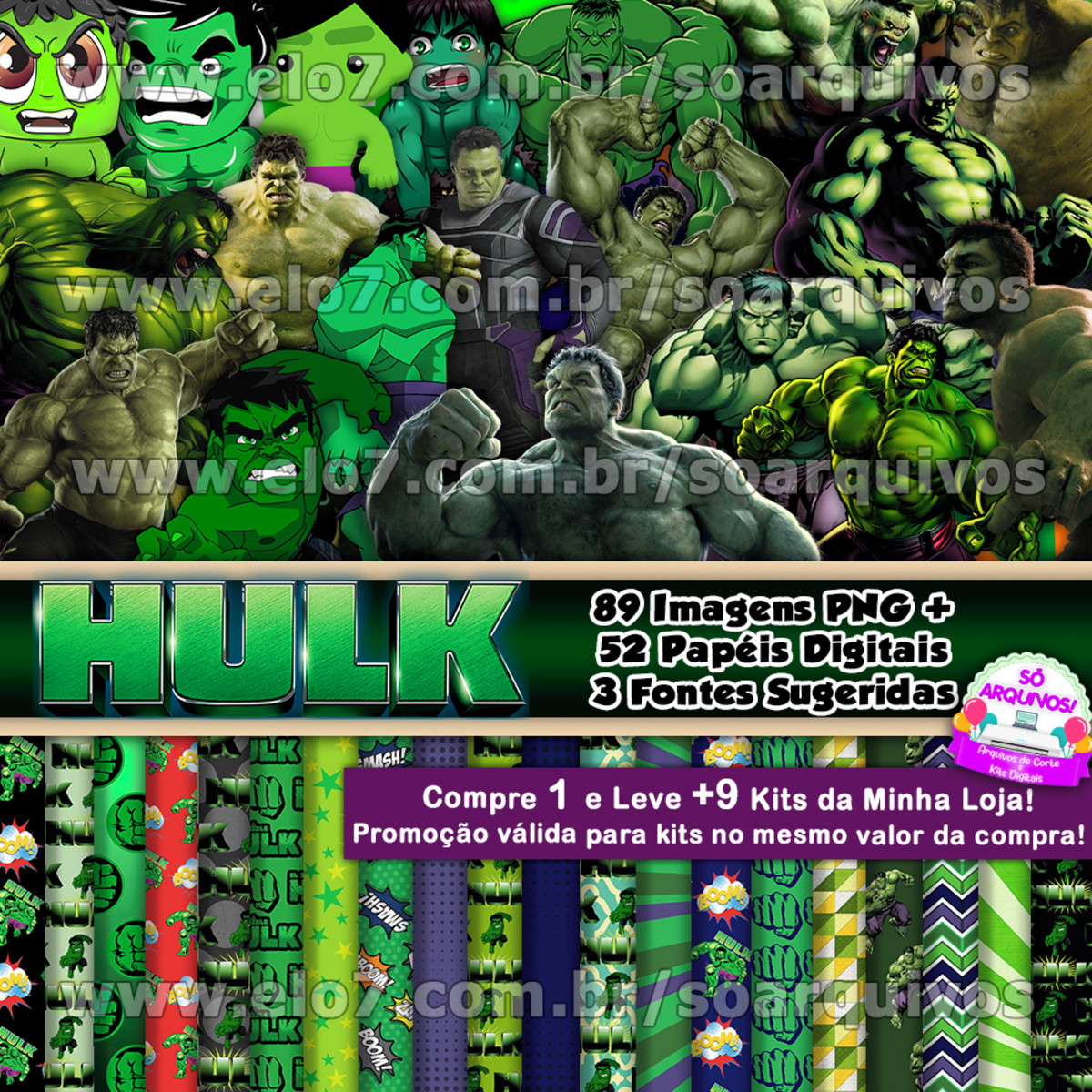 Kit Digital Hulk – Topo de Bolo Para Imprimir