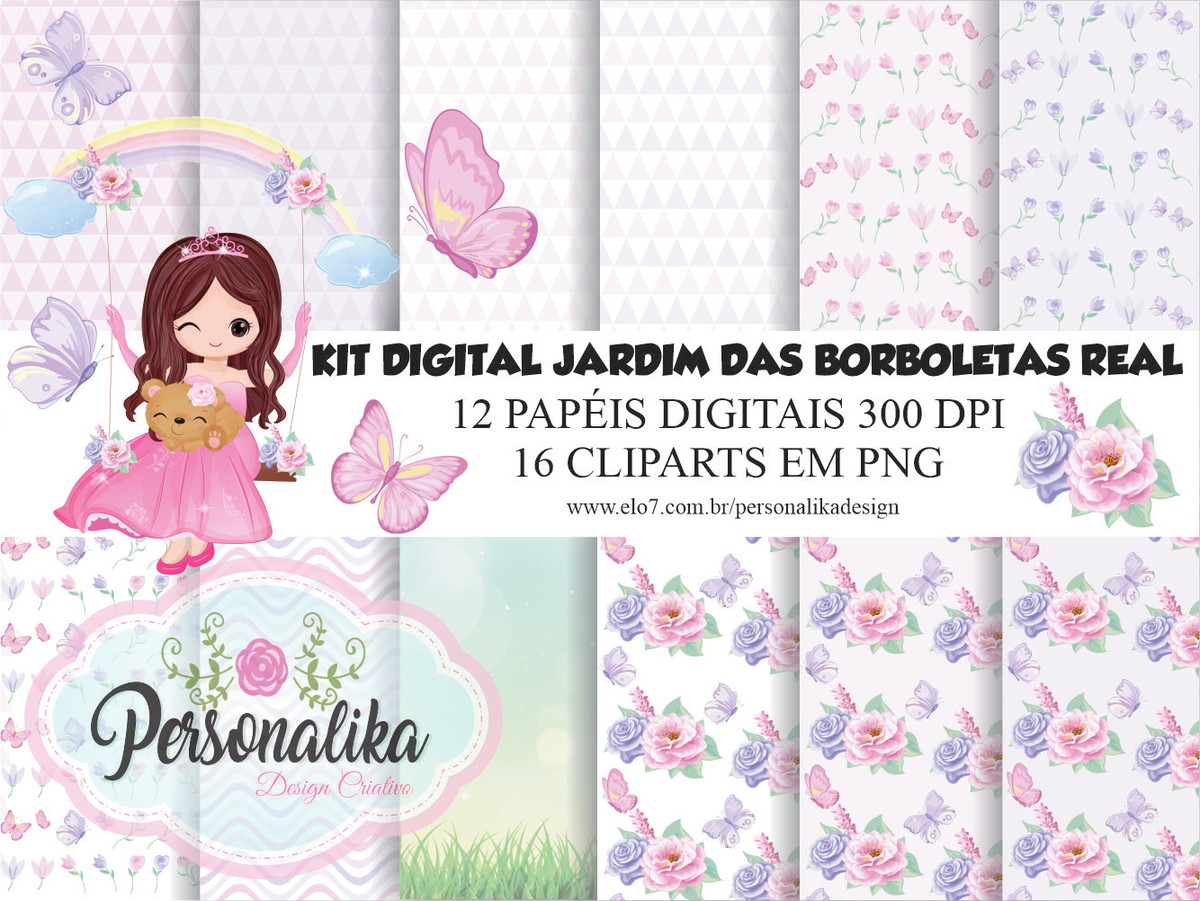 Kit Digital Jardim das Borboletas Real - Topo de Bolo Para Imprimir