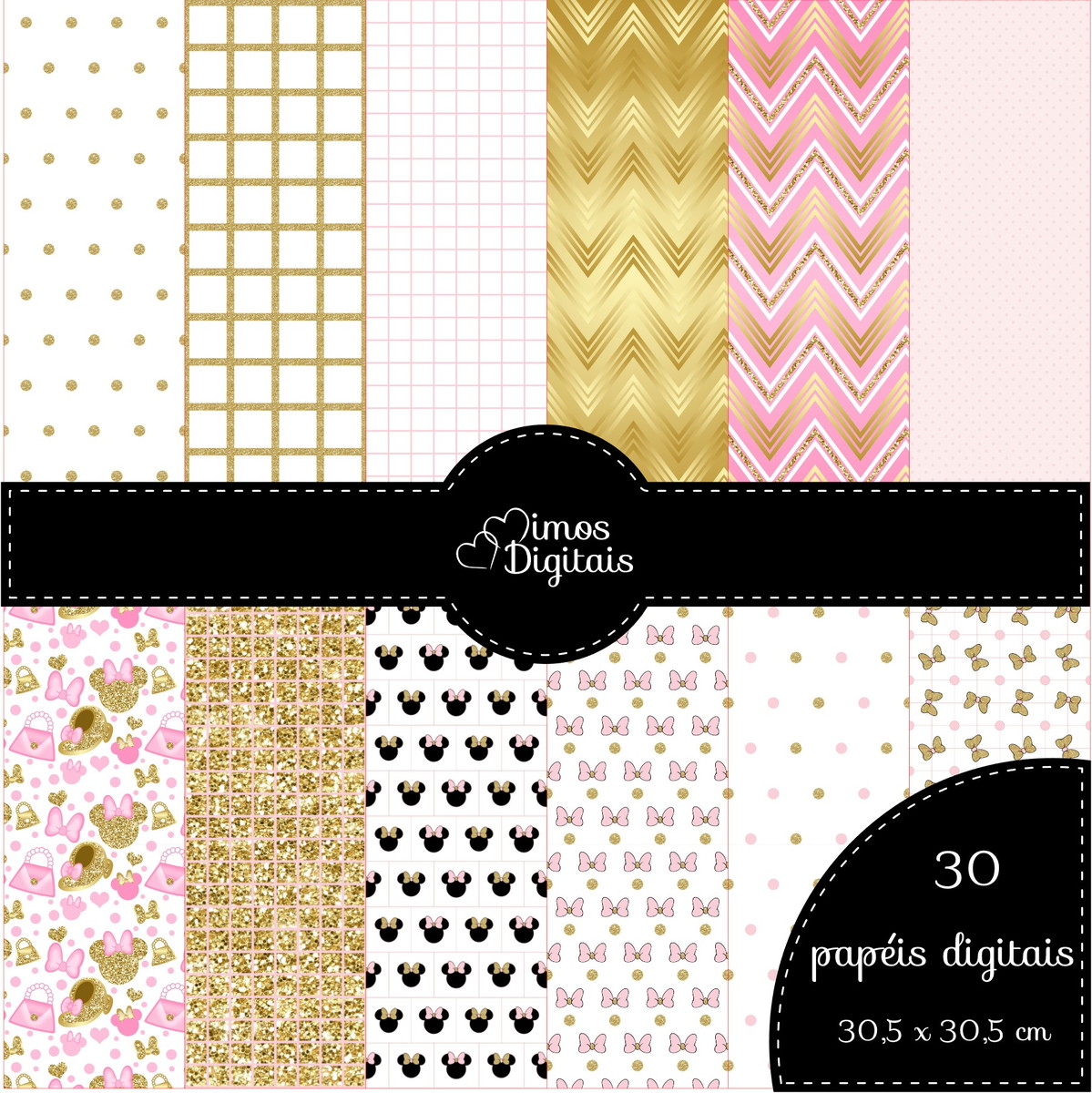 Kit Digital Minnie Rosa e Dourado - Imagem 5
