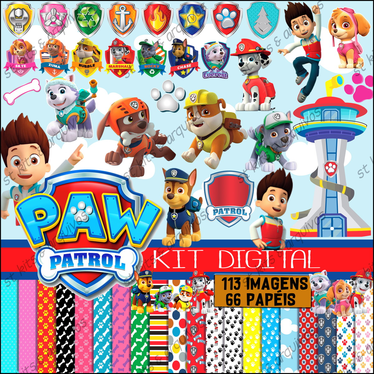 Kit Digital Patrulha Canina - Topo de Bolo Para Imprimir