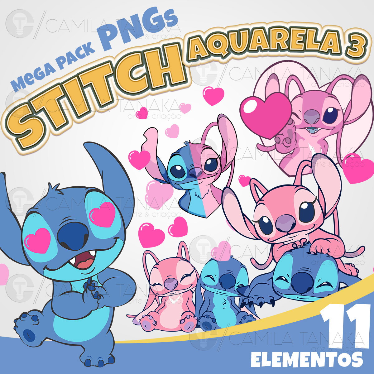 Kit Digital Png Stitch Aquarela 3 (pague 1 Leve 3) - Topo de Bolo Para ...