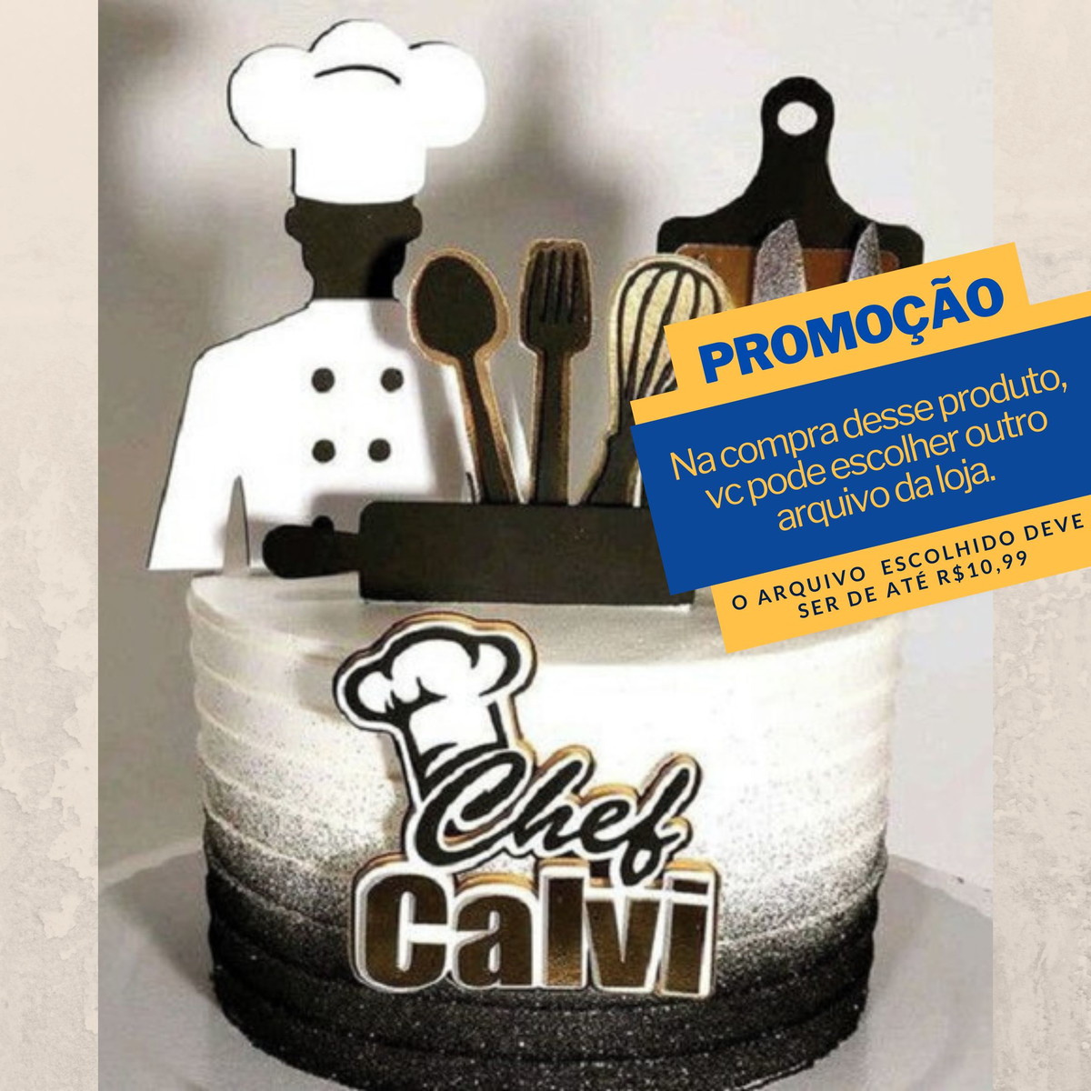 Studio/pdf Arquivo de Corte Topo de Bolo Chef Cozinha -001