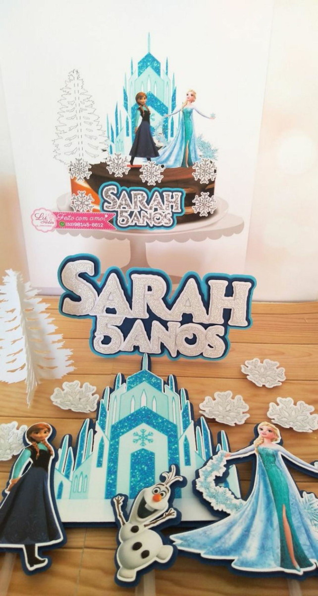 Topo de Bolo Frozen com Árvore 3d + Arquivos a Sua Escolha