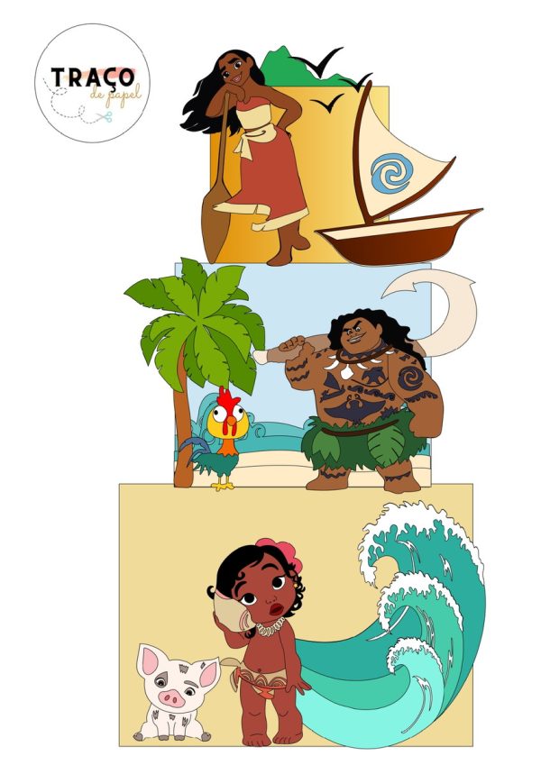 Topo de Bolo Moana 100% em Camadas (arquivo Digital)