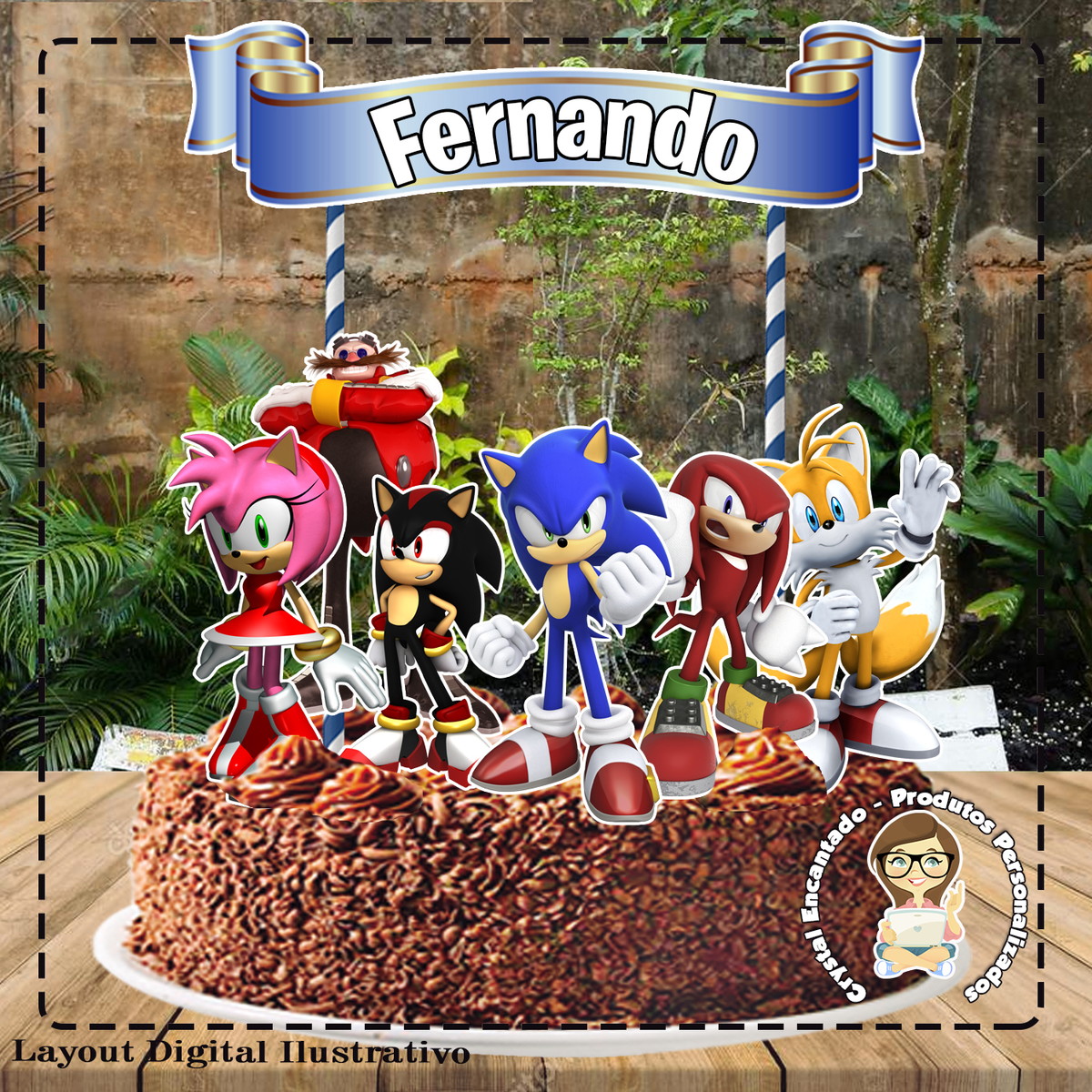 Topo De Bolo Sonic - Ref 1673 - Arquivo Digital
