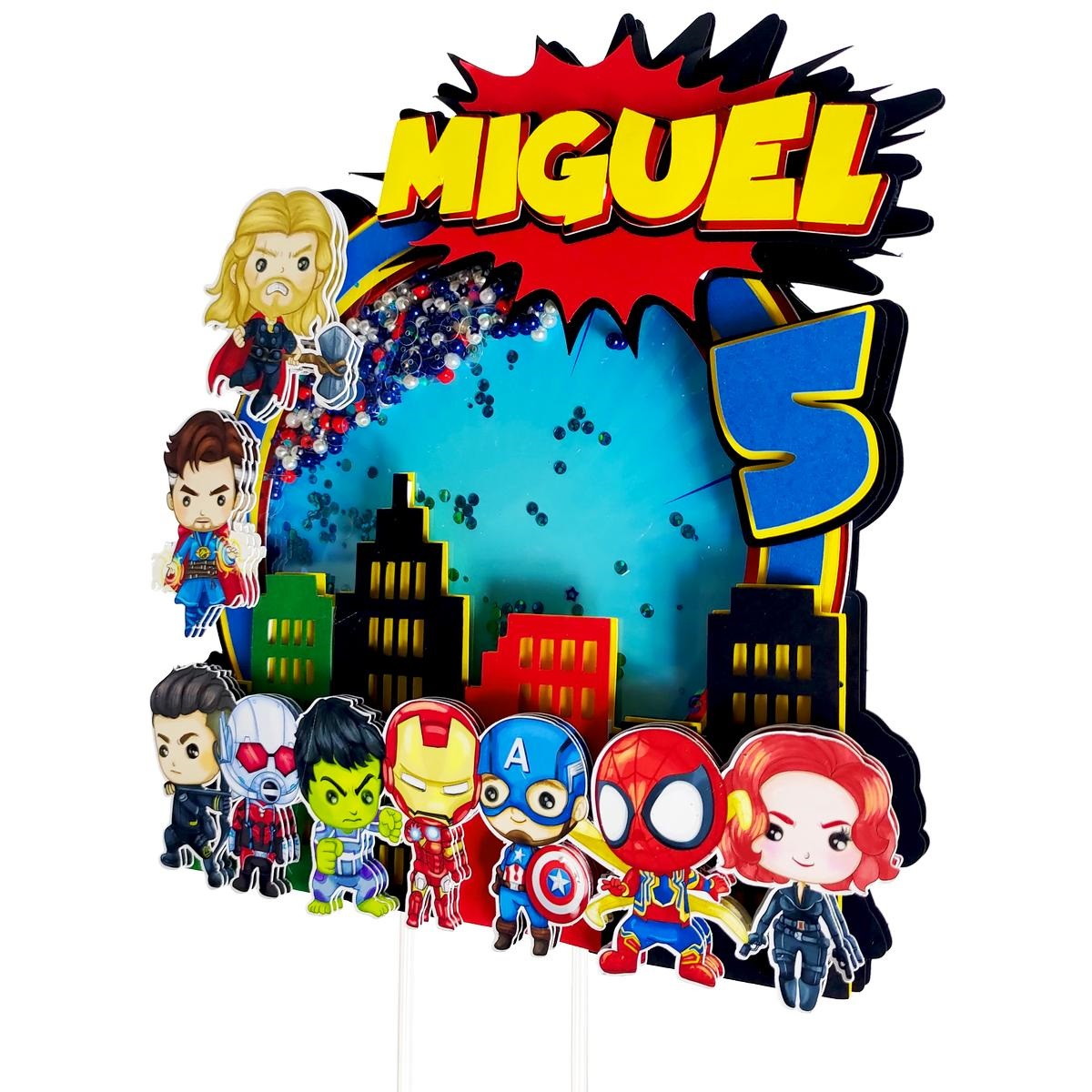Topo de Bolo Vingadores Shaker + 4 Arquivos a Sua Escolha