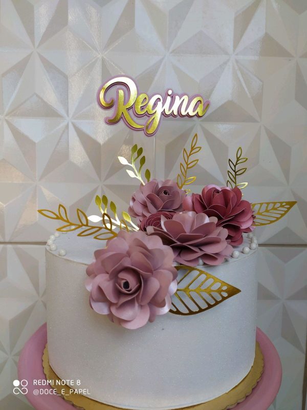 Arquivo de Corte Topo para Bolo Flores Dourado e Rosê