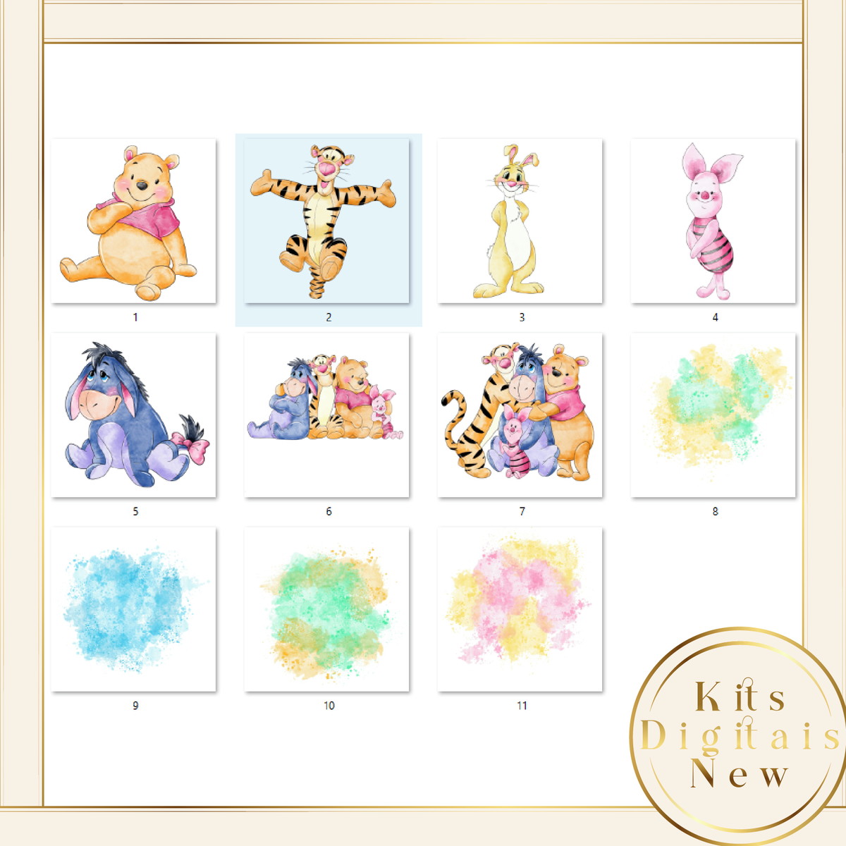 Ursinho Pooh Aquarela Kit Digital - Imagem 2
