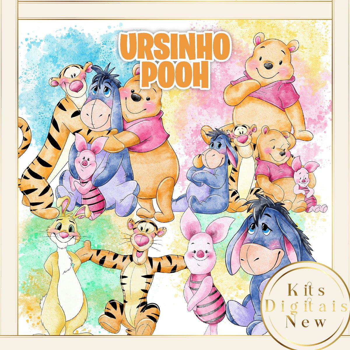 Ursinho Pooh Aquarela Kit Digital