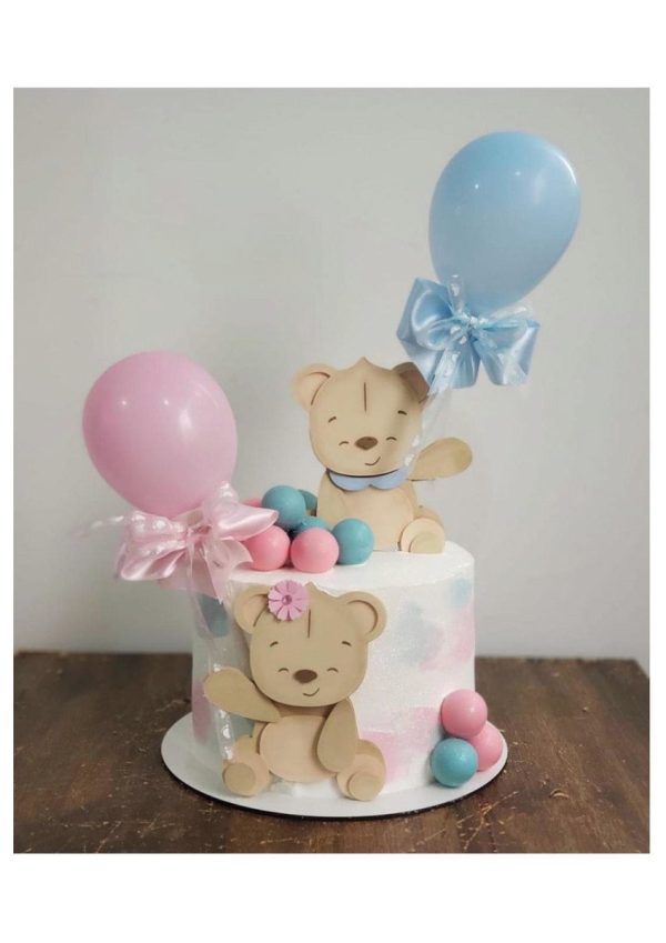 #045 Arquivo Topo Bolo Urso chá revelação bebe camada studio
