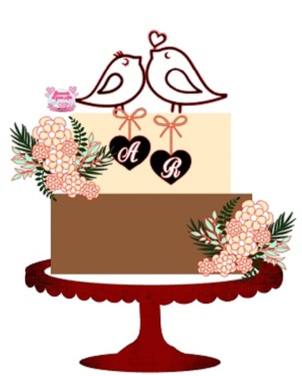 #052 Topo bolo noivos passarinho casamento camadas studio 3D