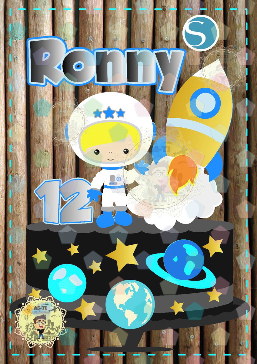 2531 - Arquivo Topo de Bolo Astronauta Menino Camadas Studio