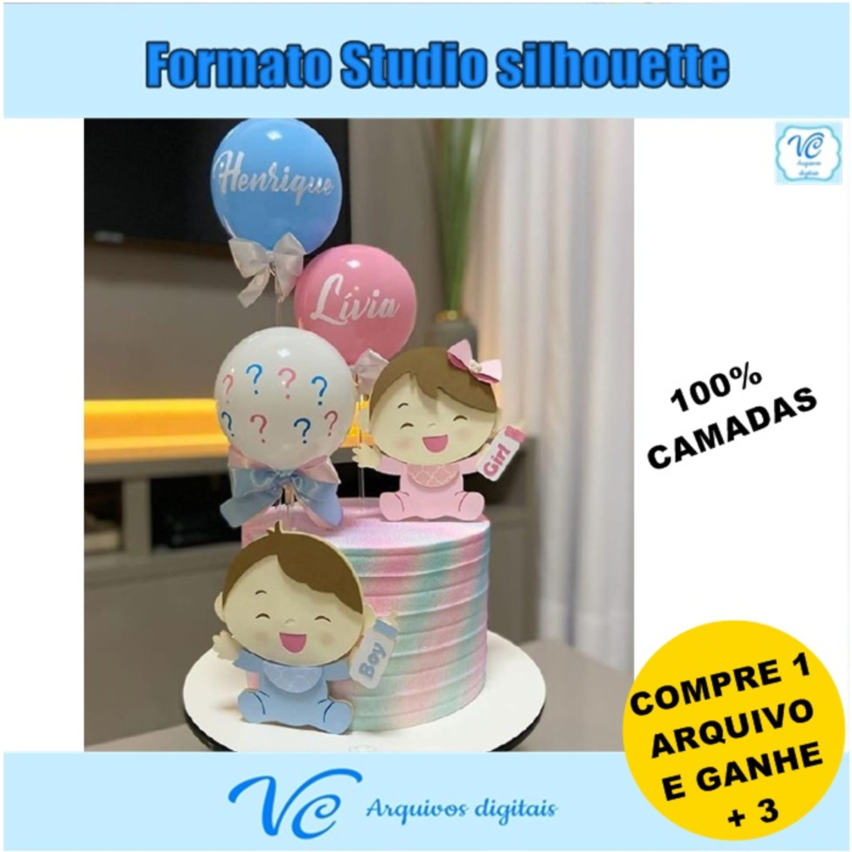 377- Arquivo Corte Topo de bolo Chá Revelação Bebê 07