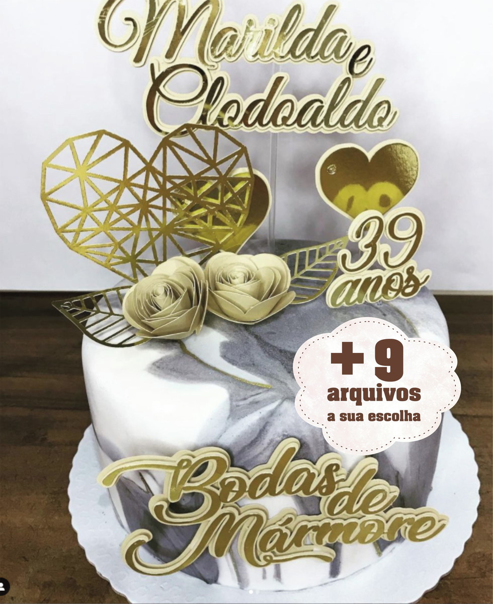 38- Arquivo Silhouette - Digital Topo Bolo Bodas Mármore + 9