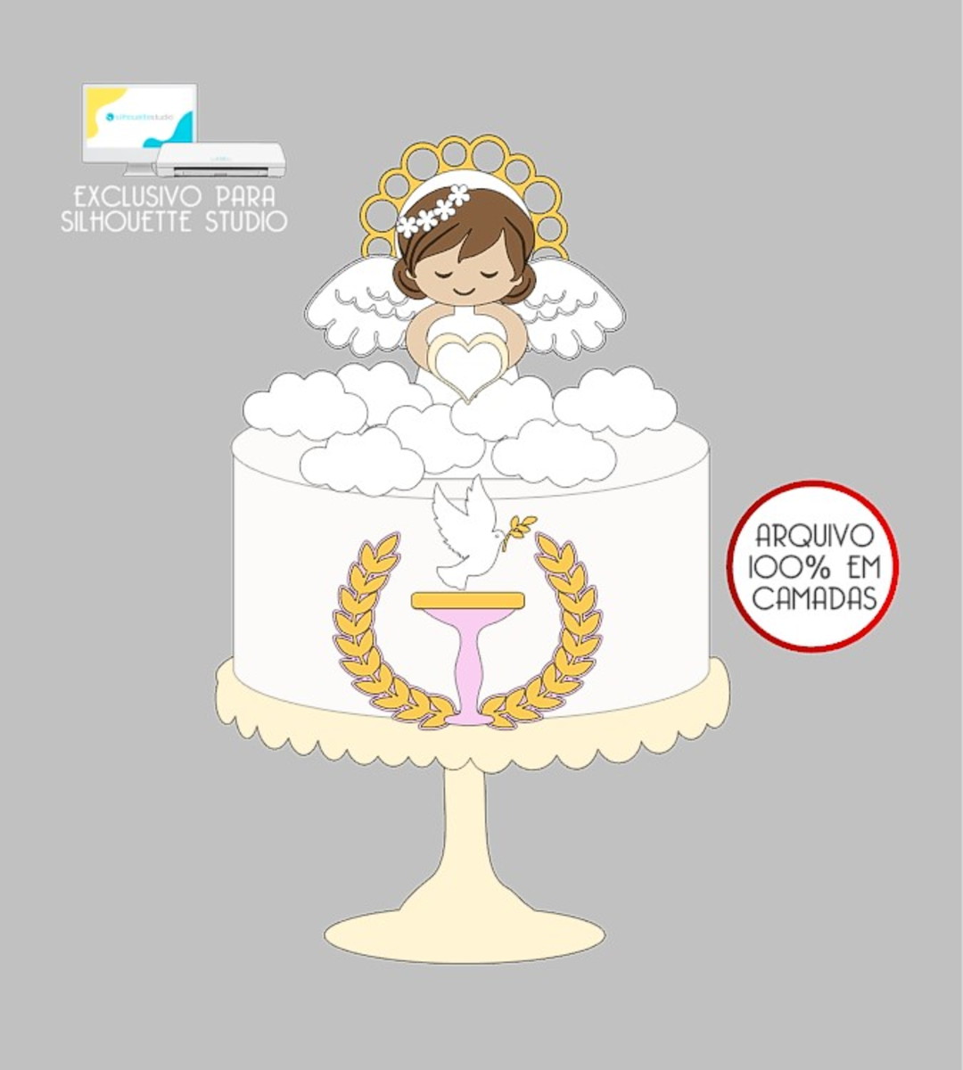 47 - Arquivo Topo de Bolo Batizado Anjinha Menina