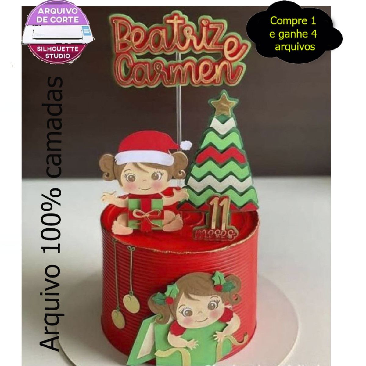 525 Arquivo de corte topo de bolo natal meninas