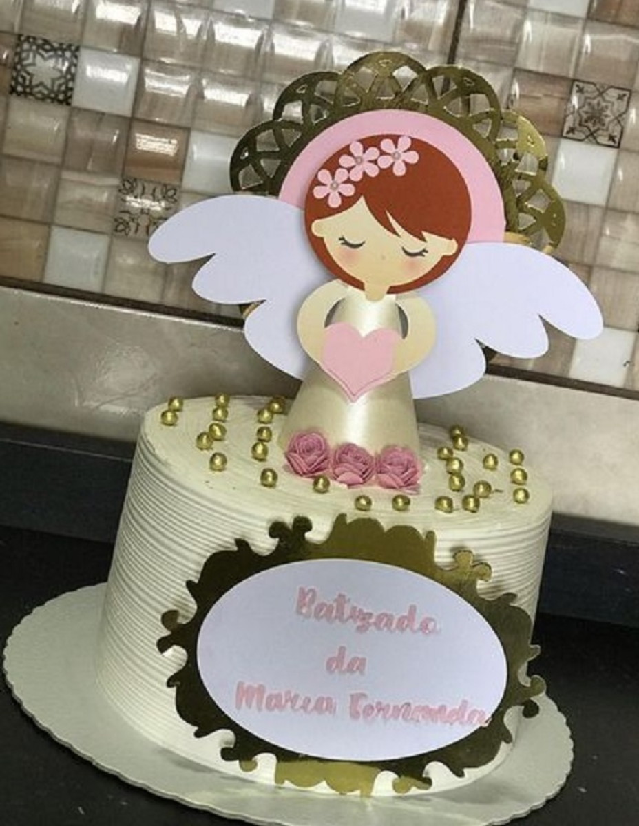 Afc021b - Topo De Bolo Anjo Batismo Menina - Imagem 2